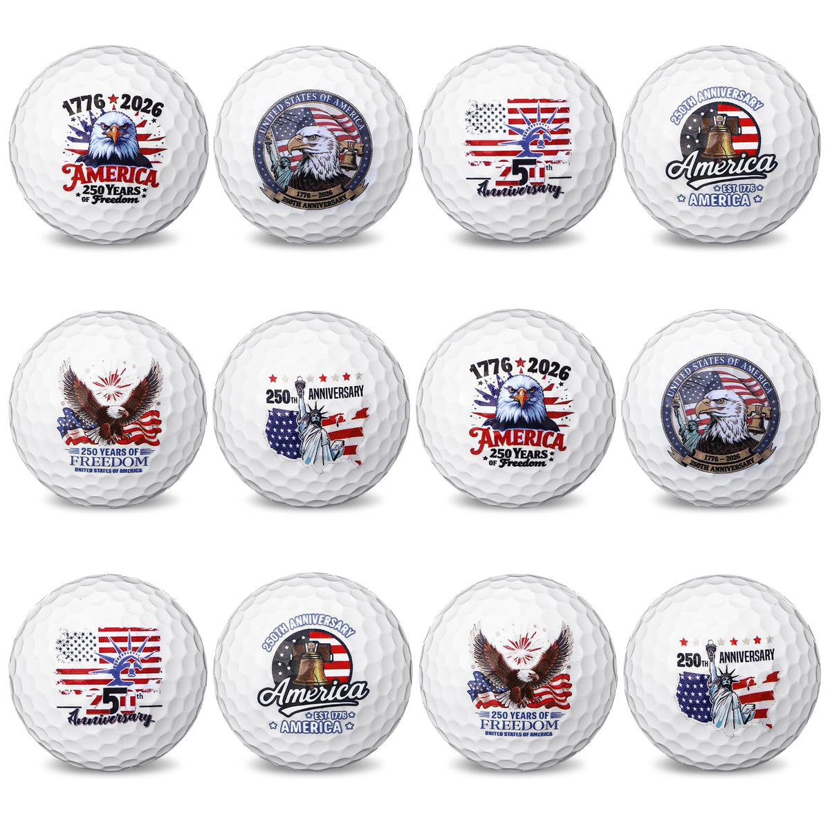 Teyva Daily 250th anniversary patriotic flag design golf ball for Independence Day play.