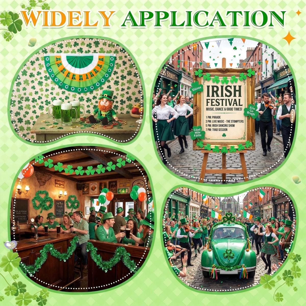 Teyva Daily clover banner showcases Irish theme for parades and photos