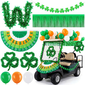 Teyva Daily glitter shamrock wreath adds festive sparkle to golf cart décor for parades