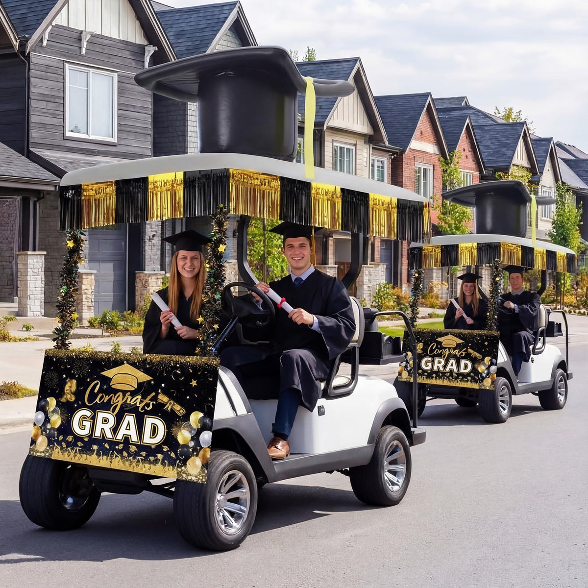 Teyva Daily graduation car decor kit displayed on a golf cart.