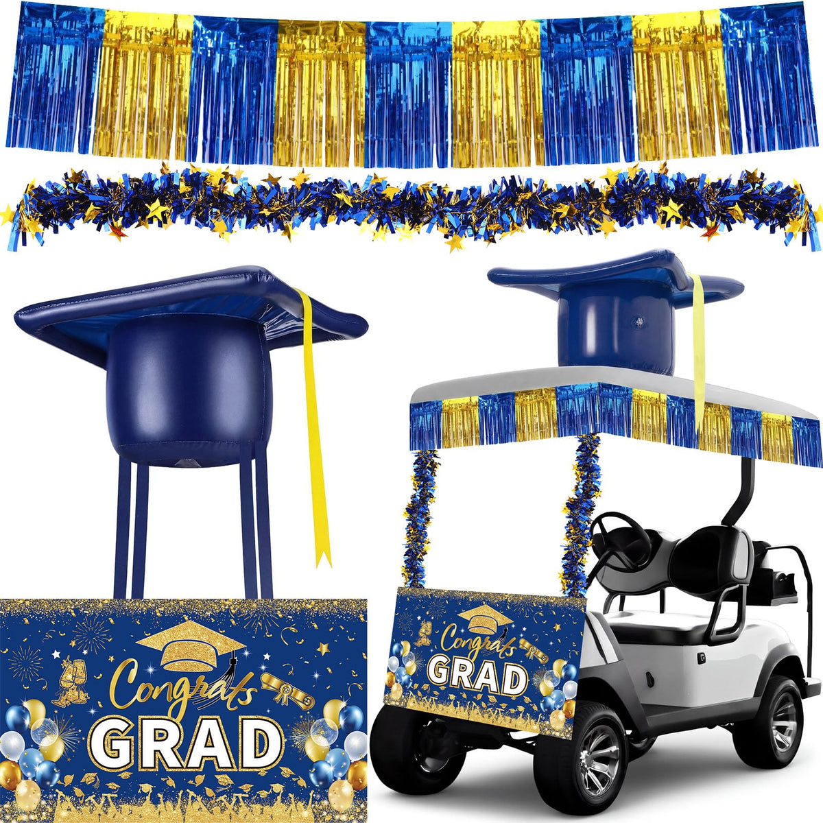 Teyva Daily inflatable graduation cap as a festive centerpiece for golf carts