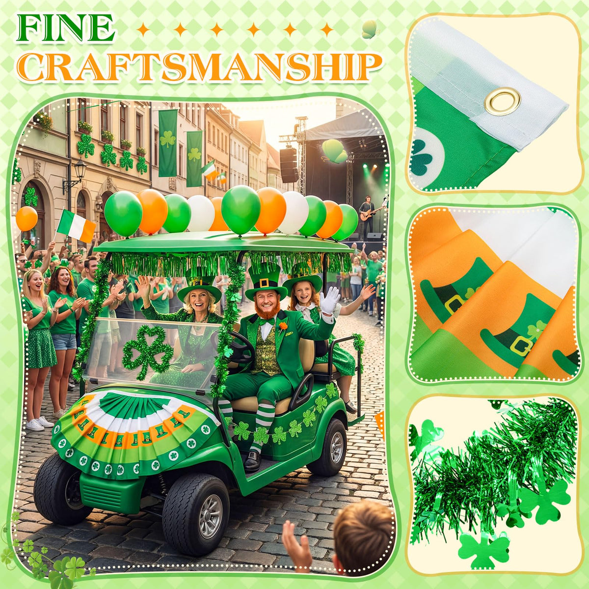 Teyva Daily Irish bunting flag brings bold color to golf cart accents