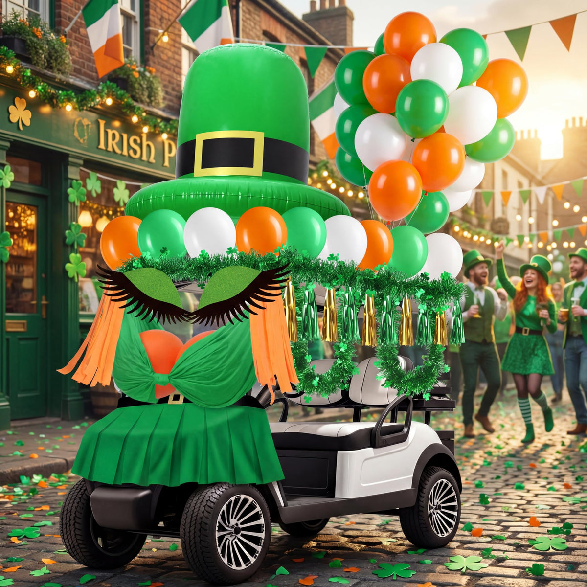 Teyva Daily leprechaun hat inflatable as a bold parade centerpiece for outdoor celebrations.