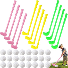 Teyva Daily 24-piece mini golf clubs in bright colors for kids, promoting imaginative play