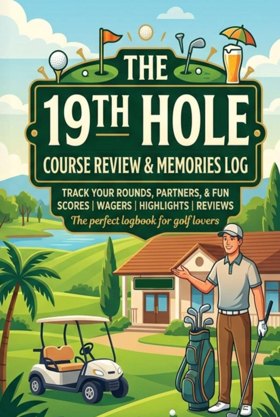 The 19th Hole Golf Memories Log cover for recording rounds and clubhouse moments