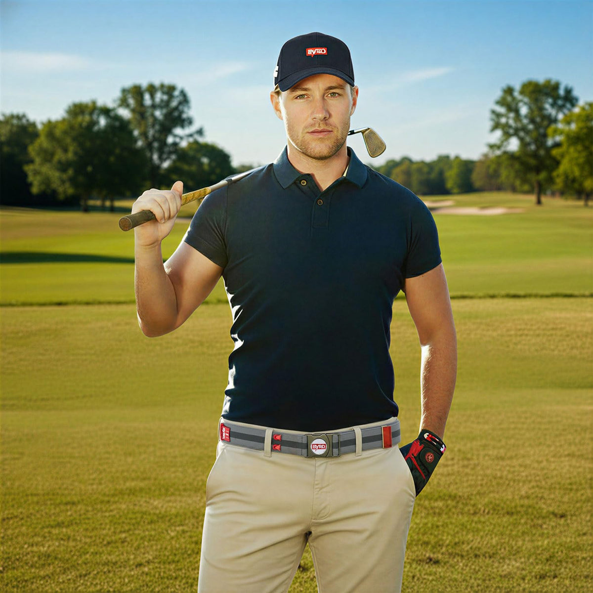 The Byrd Belt adjustable-buckle fits waists up to 44 inches for secure comfort.