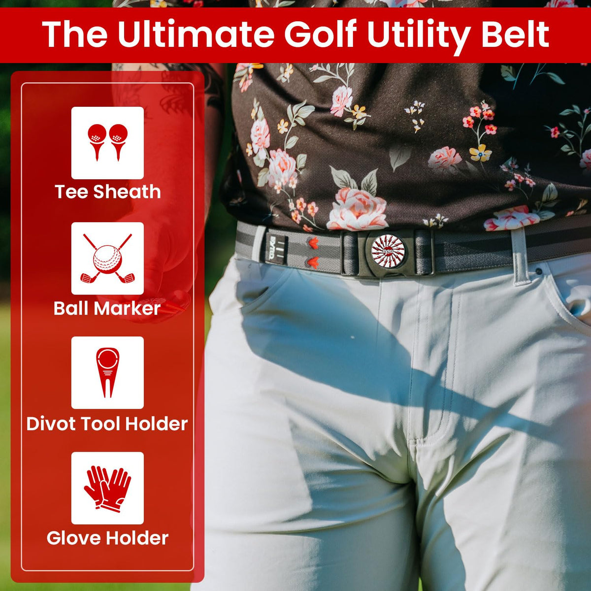 The Byrd Belt ball-marker clip keeps your marker accessible for quick drops.