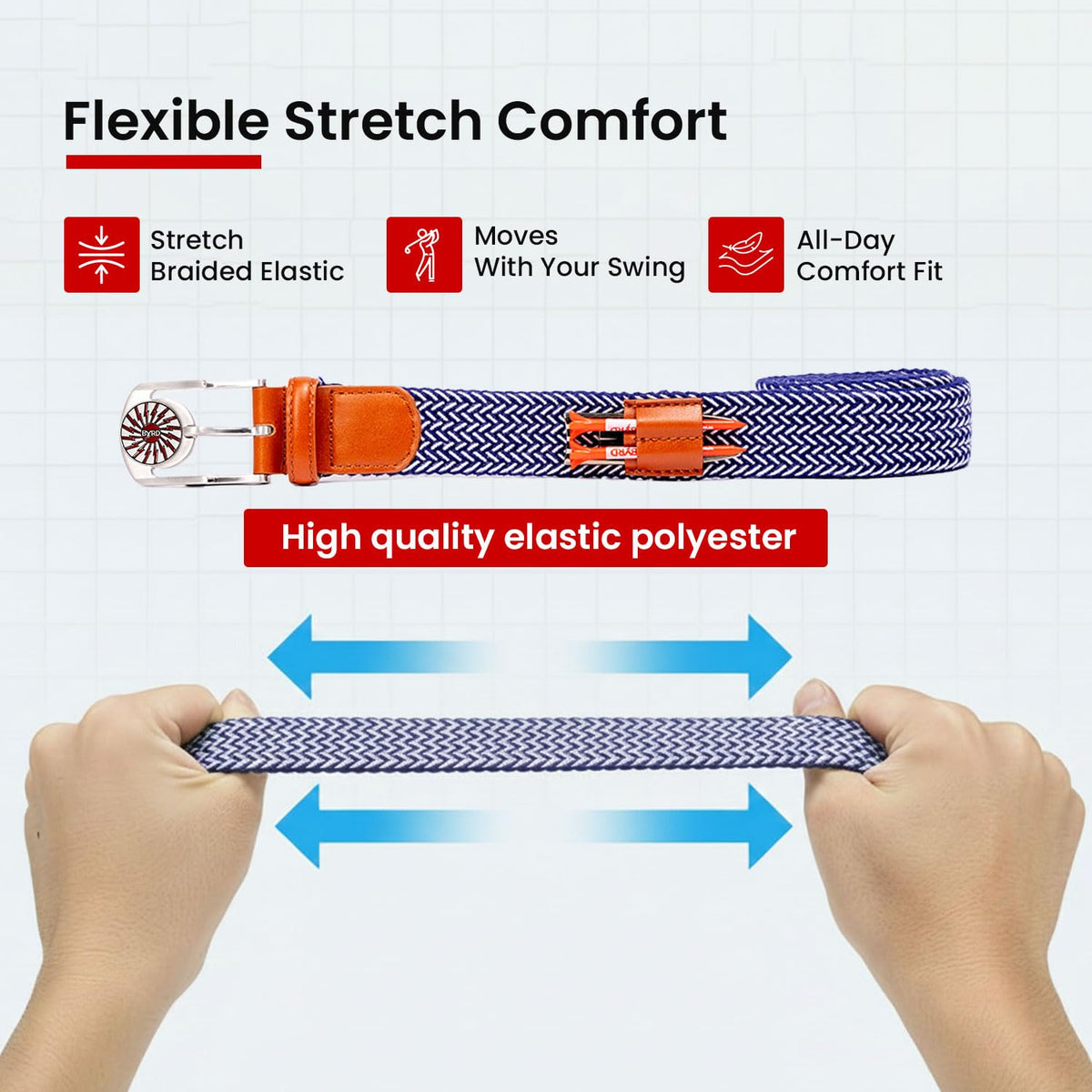 The Byrd Braided Belt blue and white design matches outfits.