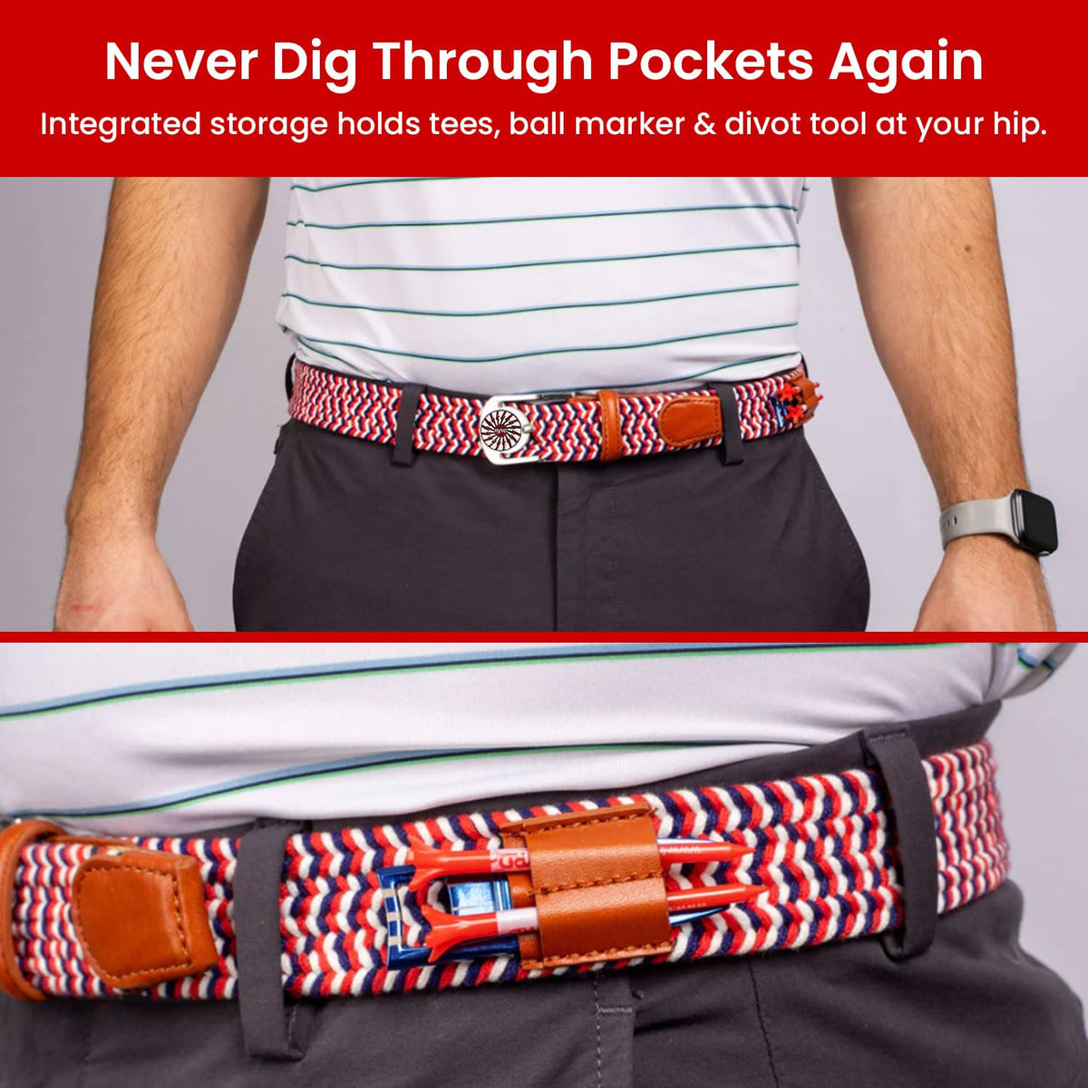 The Byrd Braided Belt showing the integrated divot tool