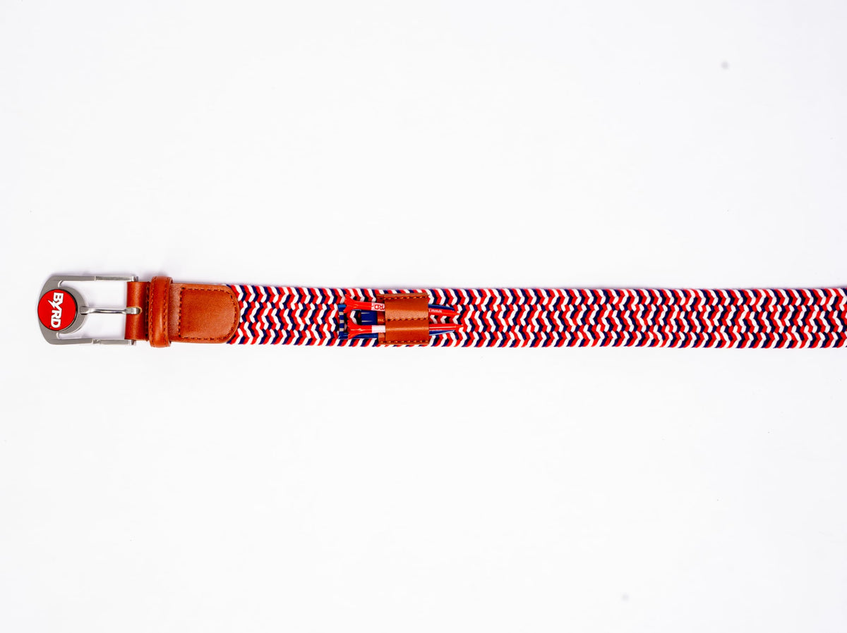 The Byrd Braided Belt in red-white-blue color for stylish play