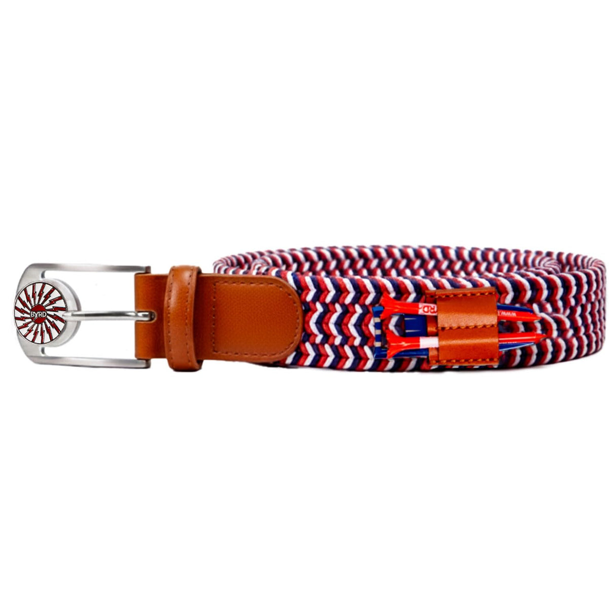 The Byrd Braided Belt with tees and ball marker for quick access on the course