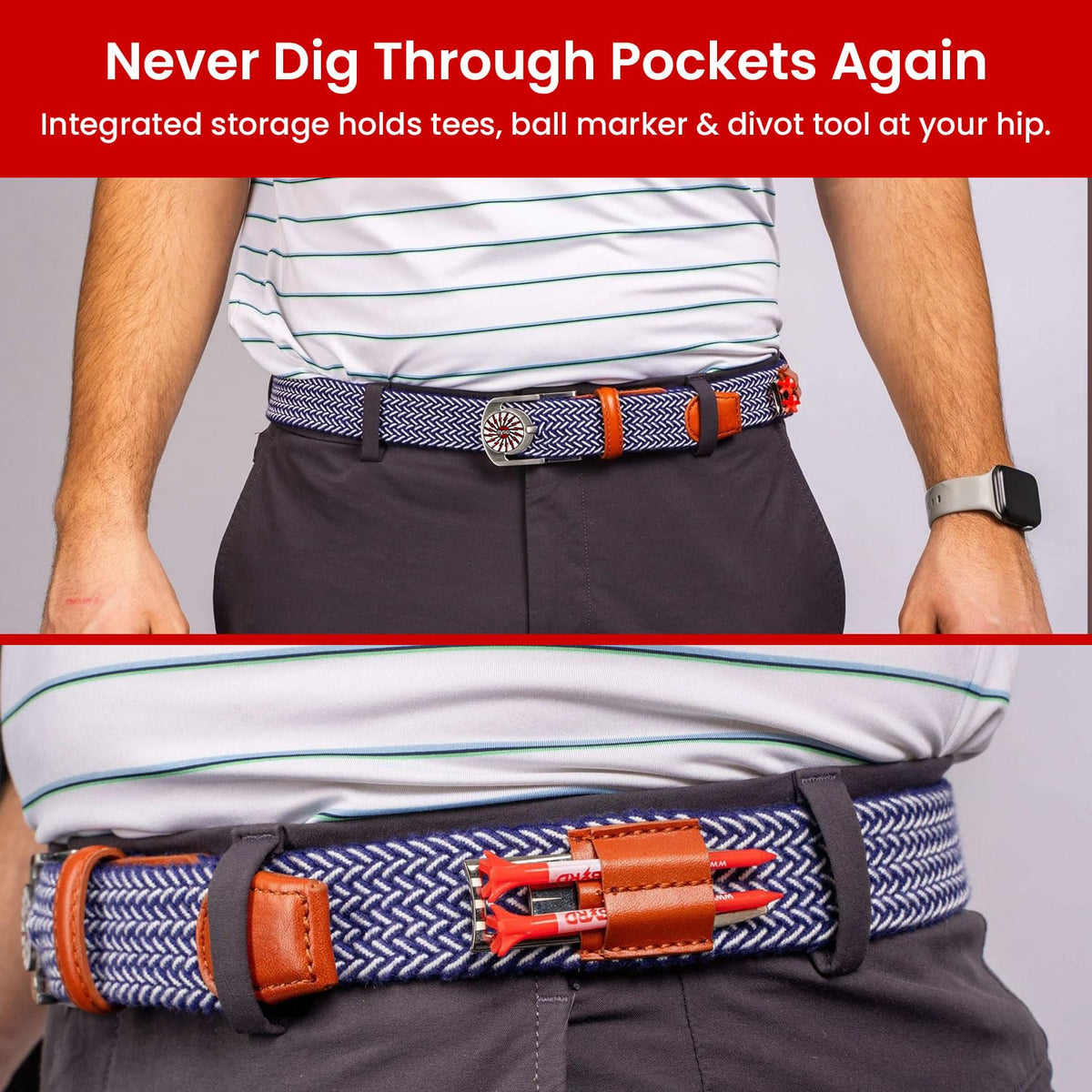 The Byrd braided golf belt ball marker pocket simplifies marking shots.