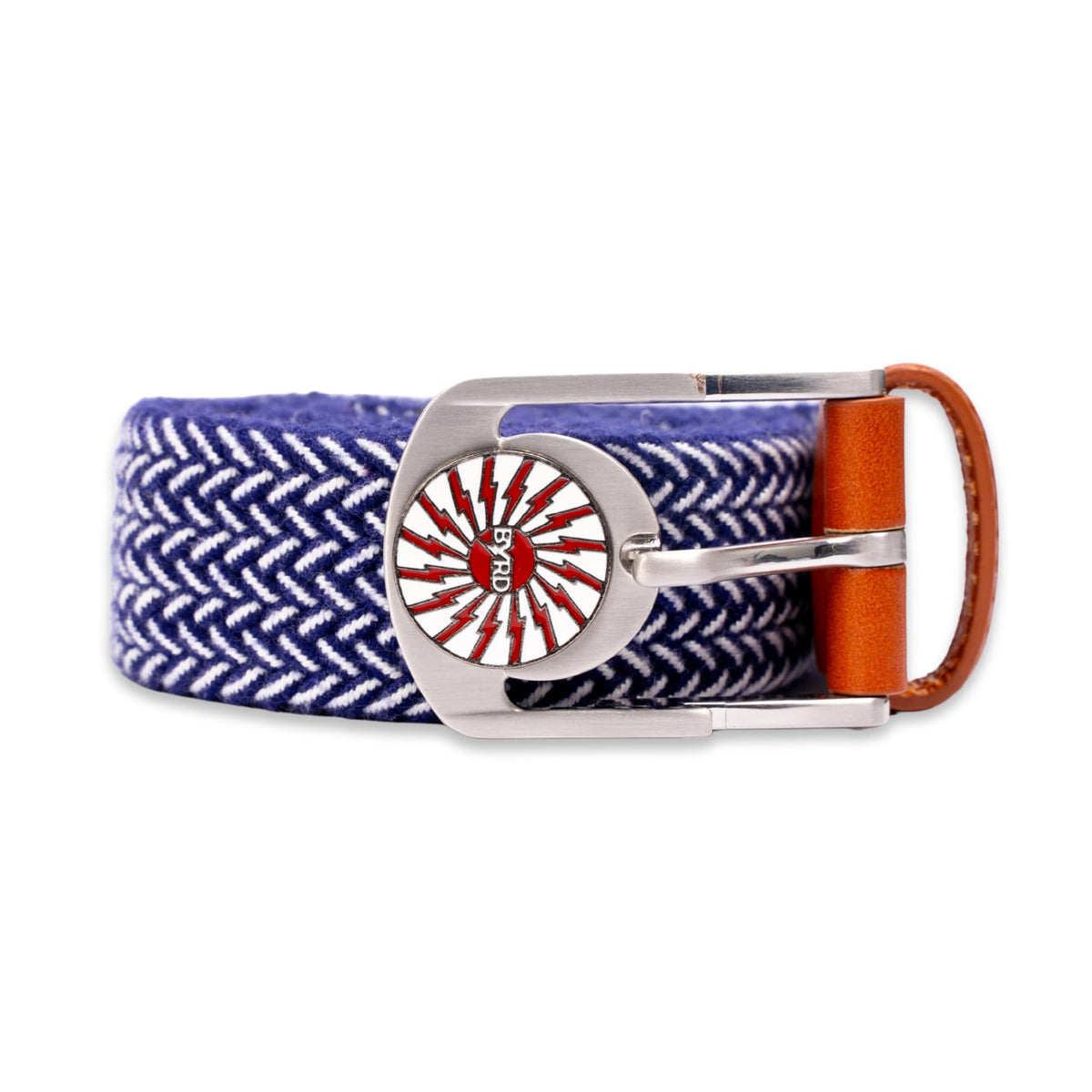 The Byrd braided golf belt front view with tee slots for quick access.