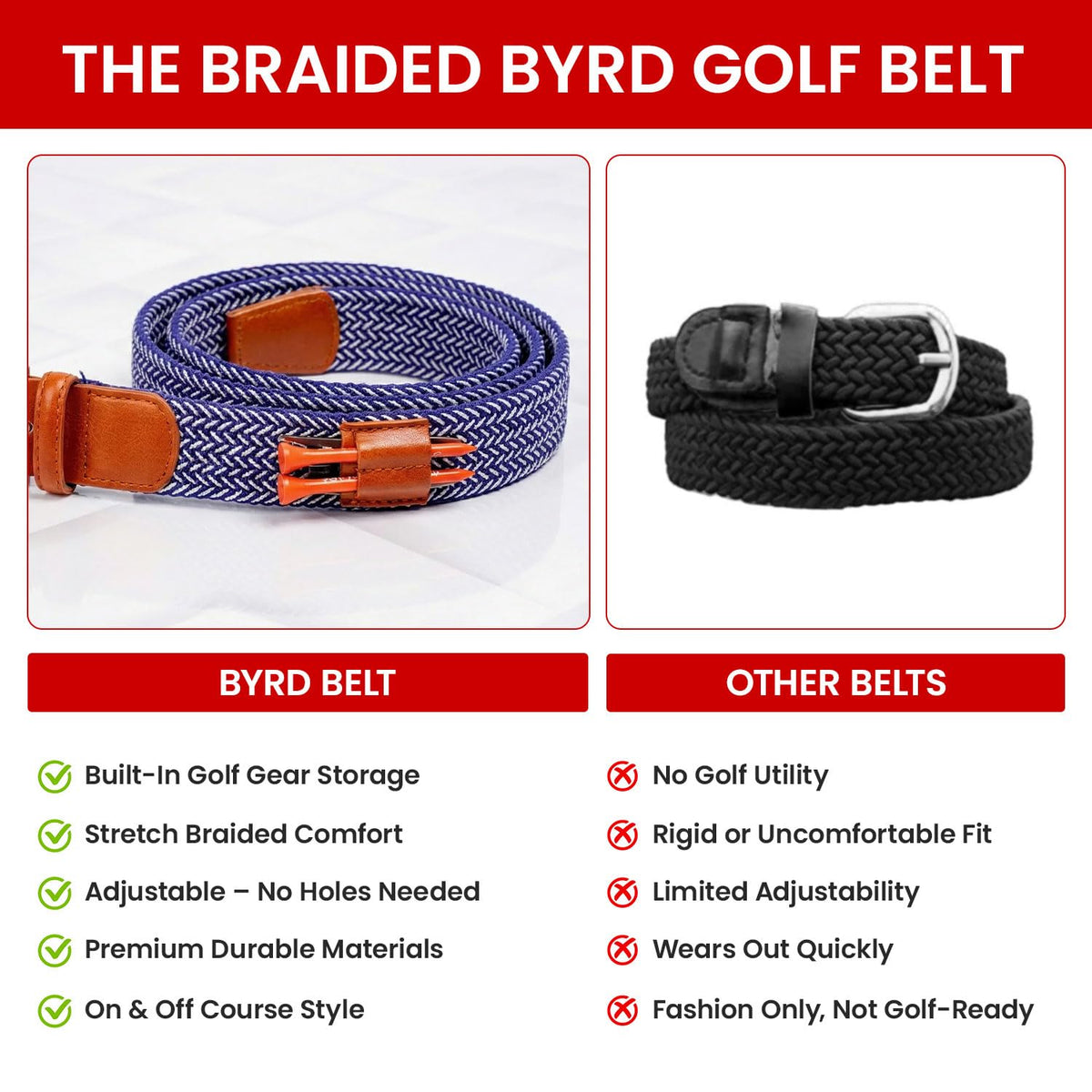 The Byrd braided golf belt on course wear blends function with style.