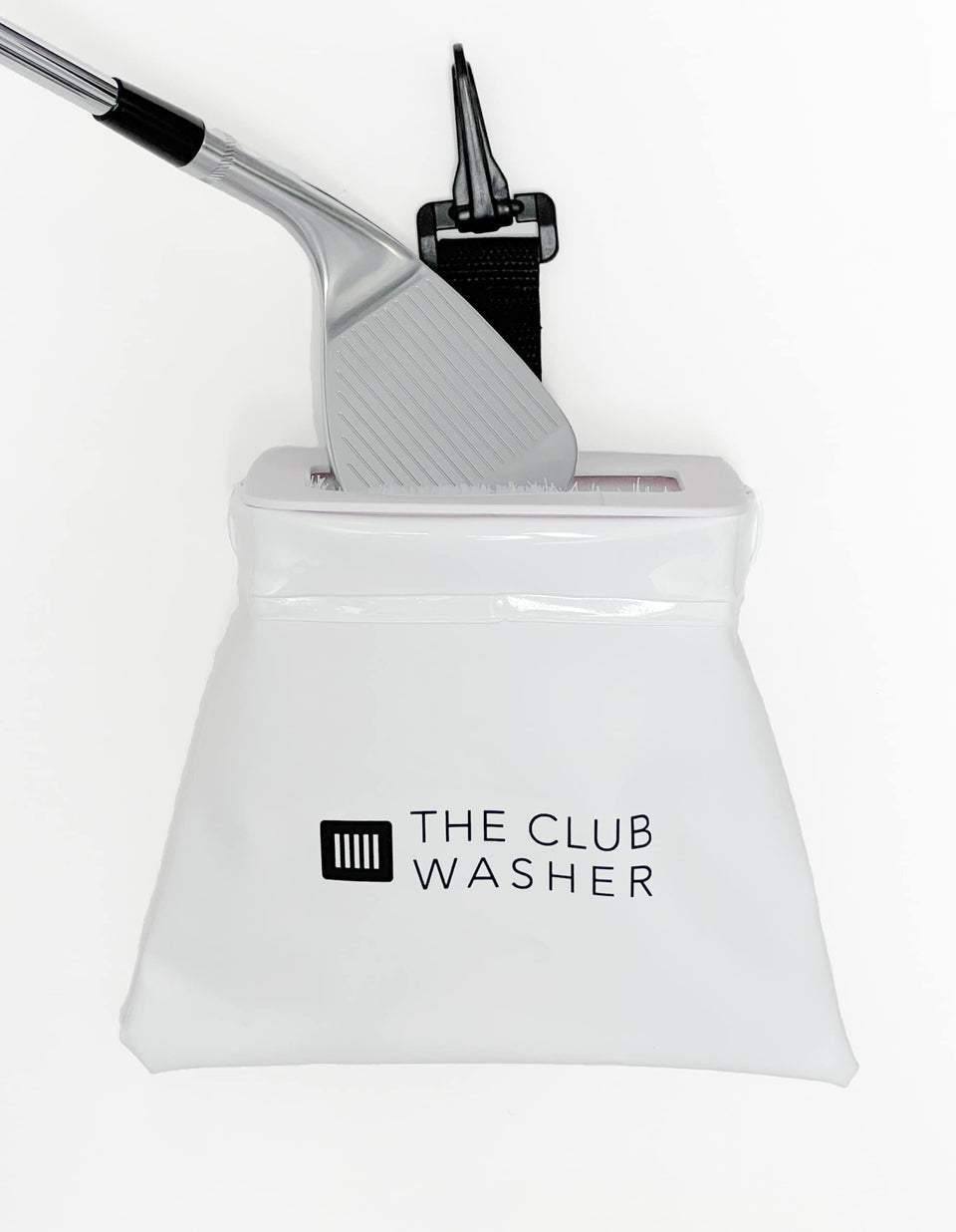 The Club Washer White Edition on course for quick on-course club cleaning