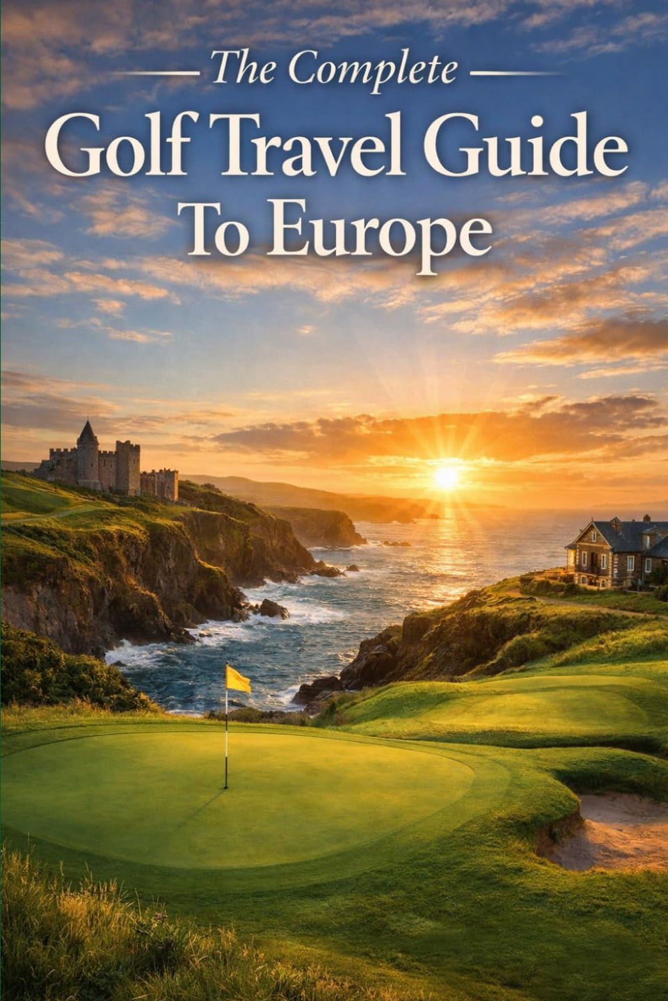 The Complete Golf Travel Guide to Europe cover shows premium course previews for seamless trip planning.