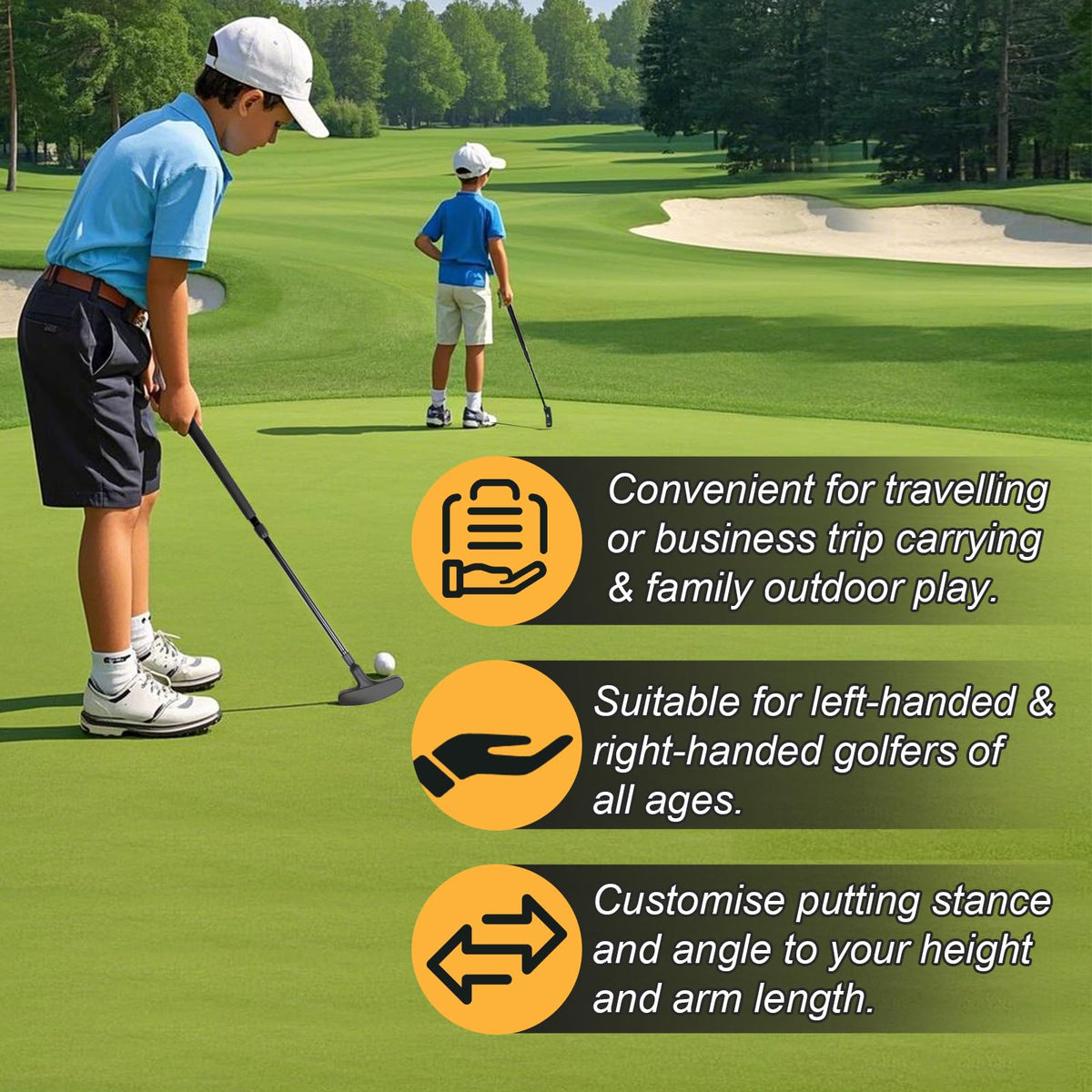 THE GOLFER STORE thermoplastic elastomer head provides stable contact.