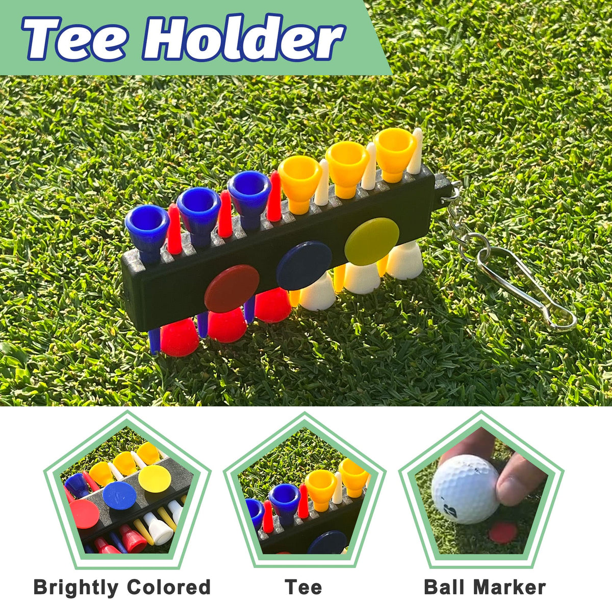 THE GOLFER STORE tee holders and markers simplify on-course setup.