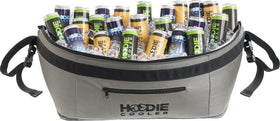 The Hoodie Cooler front-cart attachment keeps drinks within easy reach on the course.