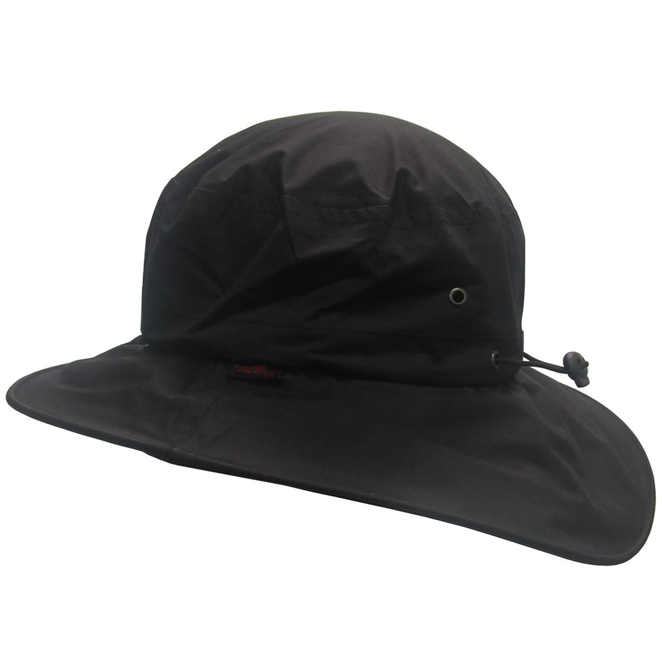 The Weather Company Golf waterproof hat on head with rain-ready protection