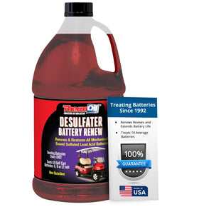 Thermoil De-Sulfater bottle pour demonstrates easy application for improved golf cart battery performance.