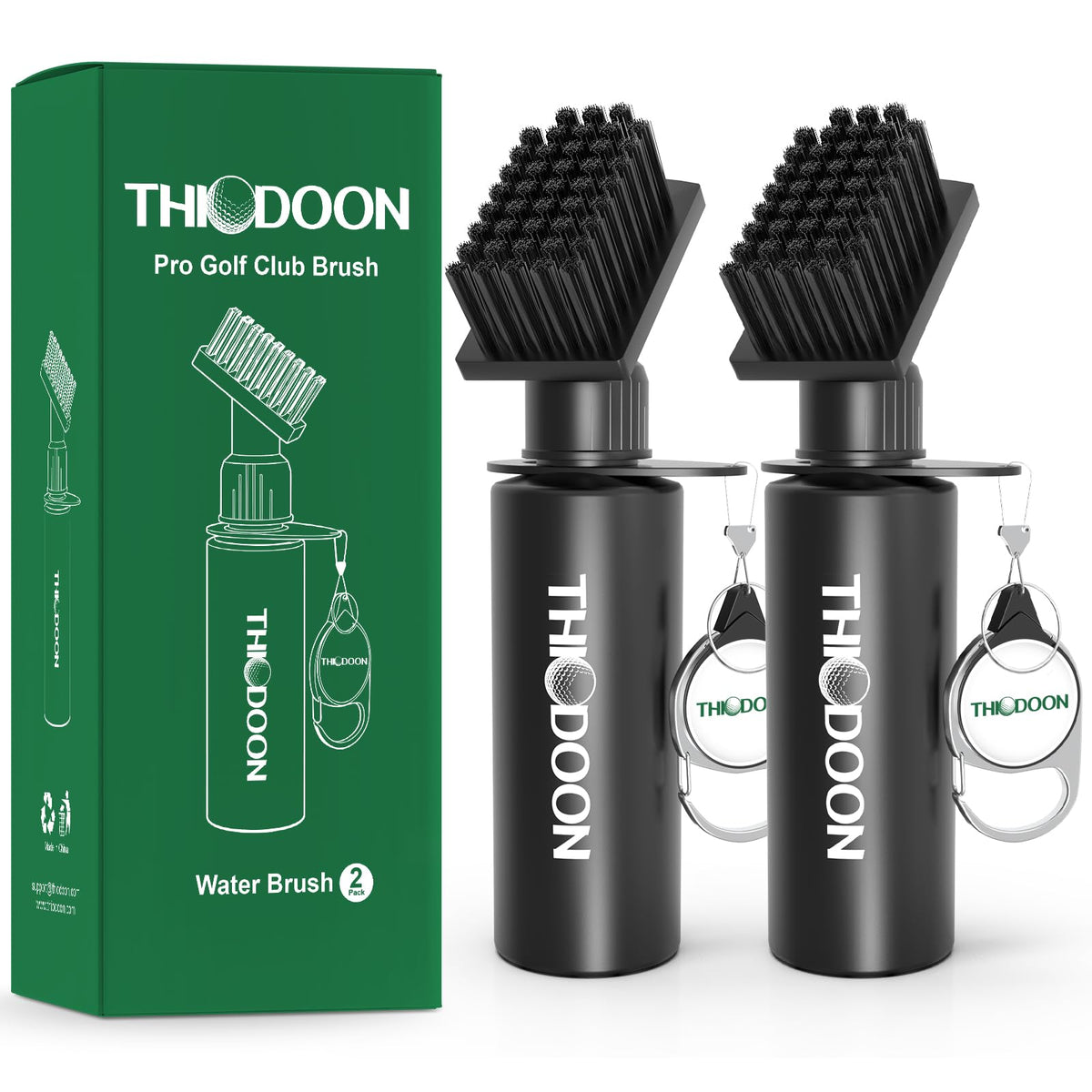 THIODOON golf club cleaner brush with bottle clip for on-course wet and dry cleaning.