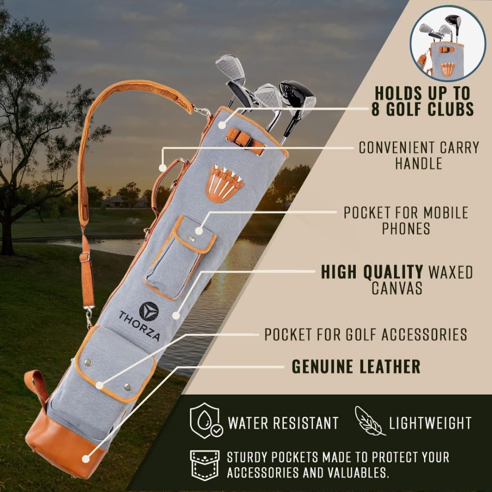 Thorza Sunday Golf Bag holds up to 8 clubs for versatile play