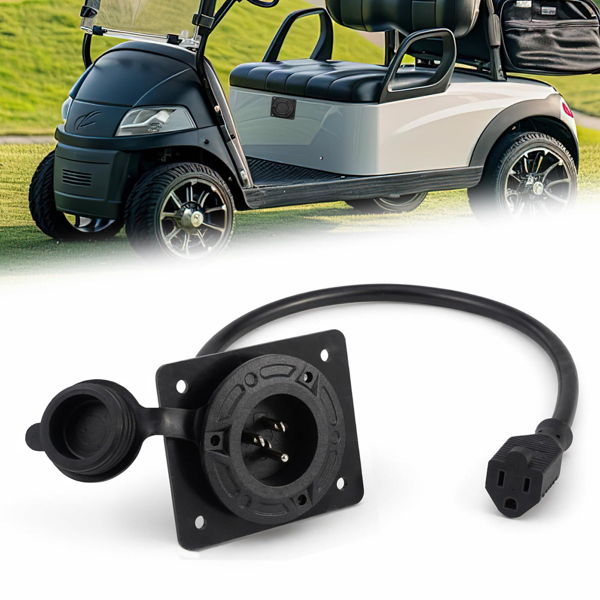 THOUSAND SUNNY charger port adapter plate on EZGO TXT36 for a clean install.
