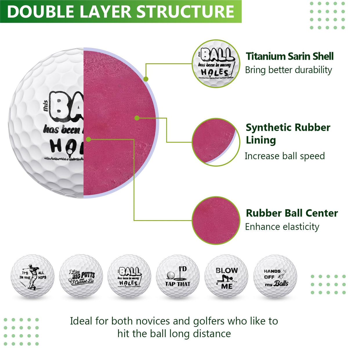 Threan engraved golf balls feature playful patterns suitable for desk decor and collections.
