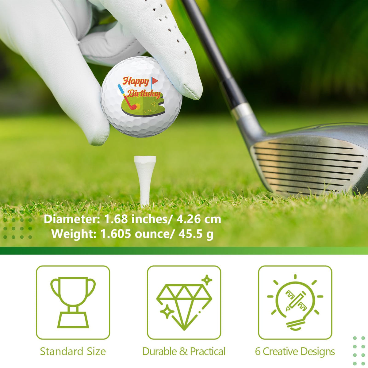 Threan golf ball diameter 1.68 inches standard size for play and collection