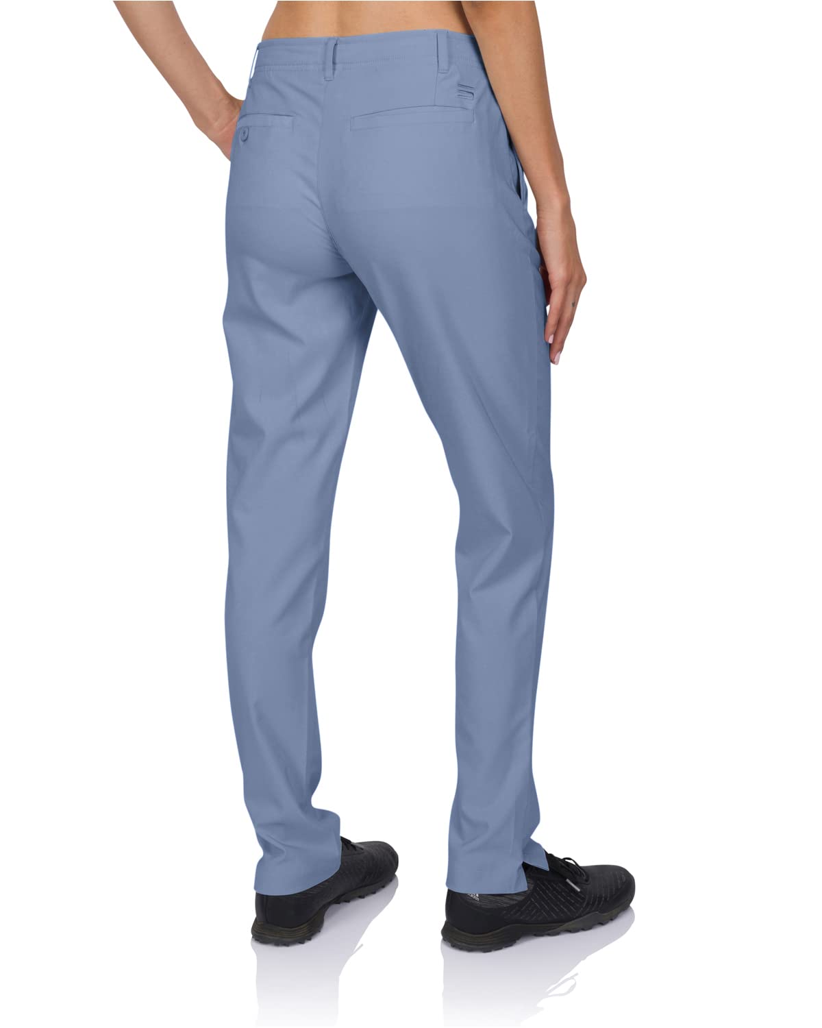 Three Sixty Six women's golf pants in UPF 50+ slate blue for sun protection.