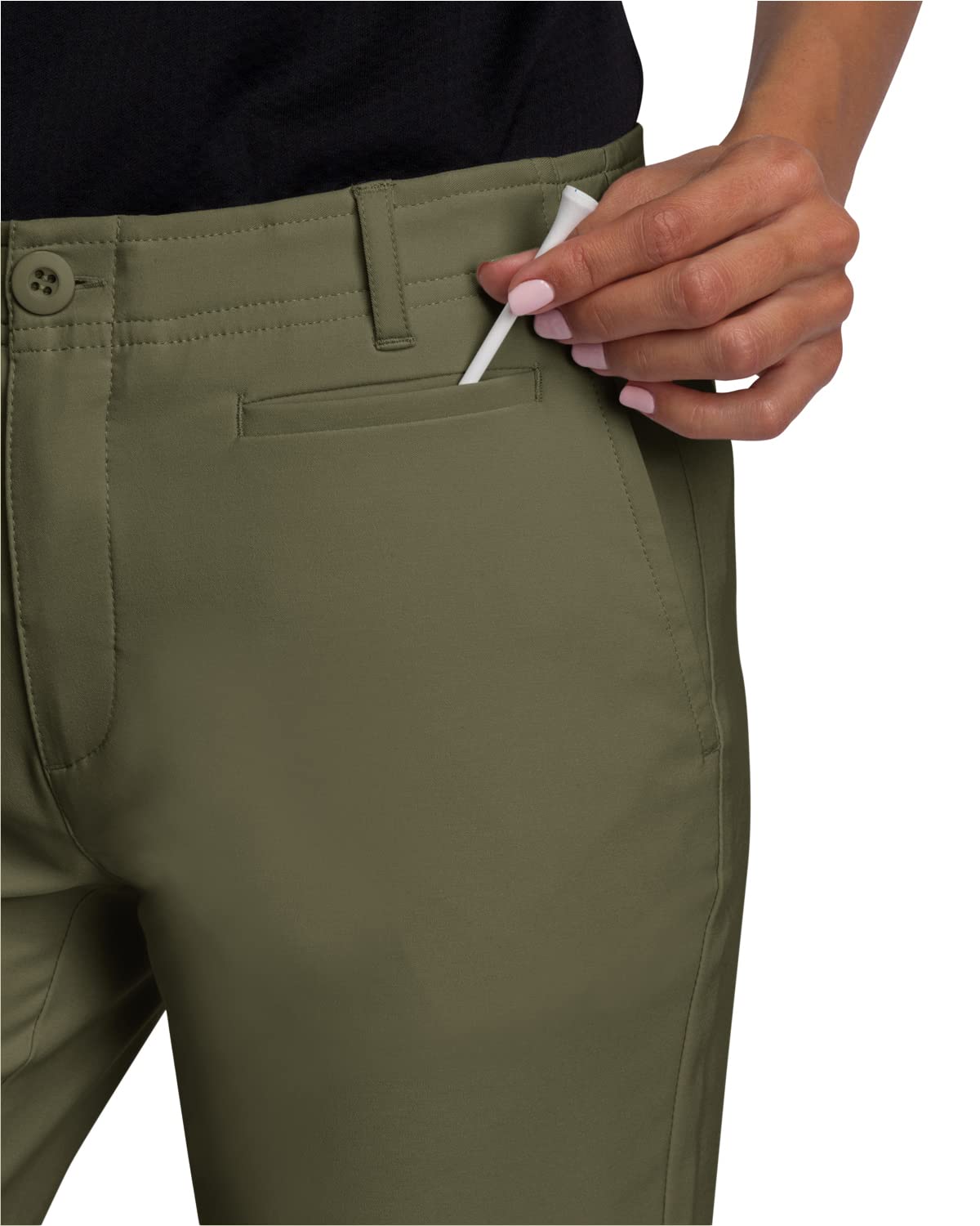 Three Sixty Six pants, side split-hem close-up, movement-ready design.
