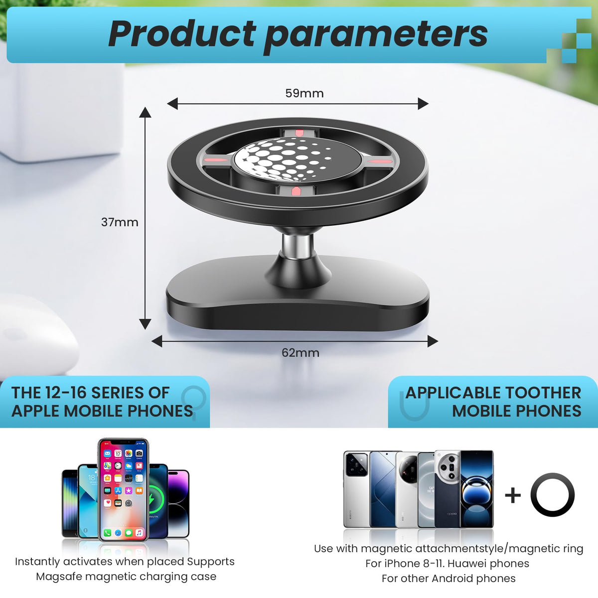 THVCASRPG magnetic rings included support non-MagSafe phones with a slim, adhesive option.
