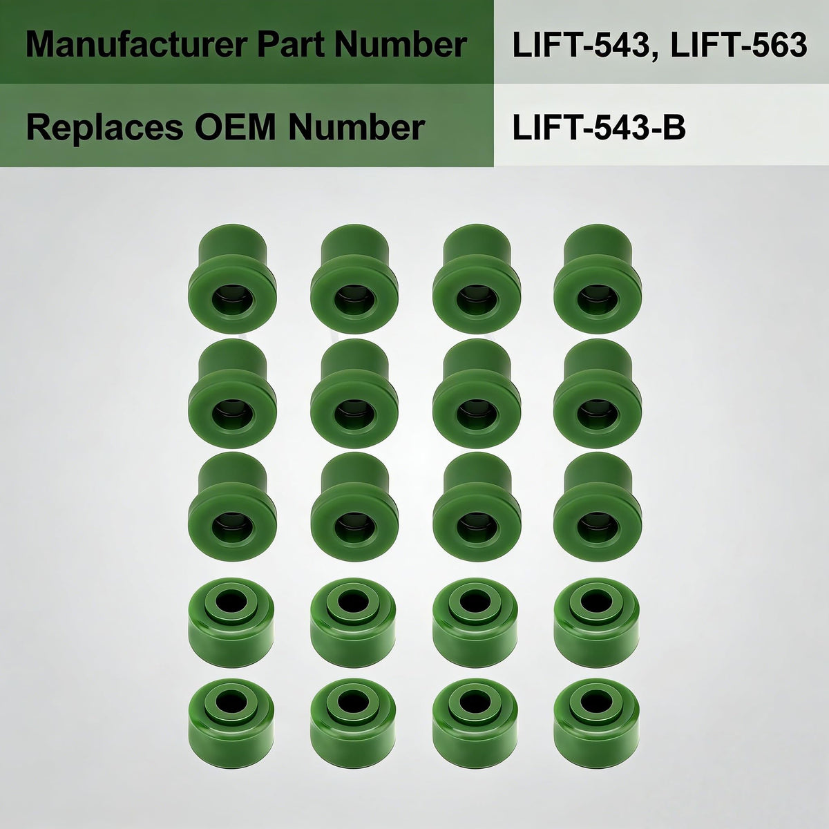 TIGYMSD green polyurethane bushings closeup showing durable construction.