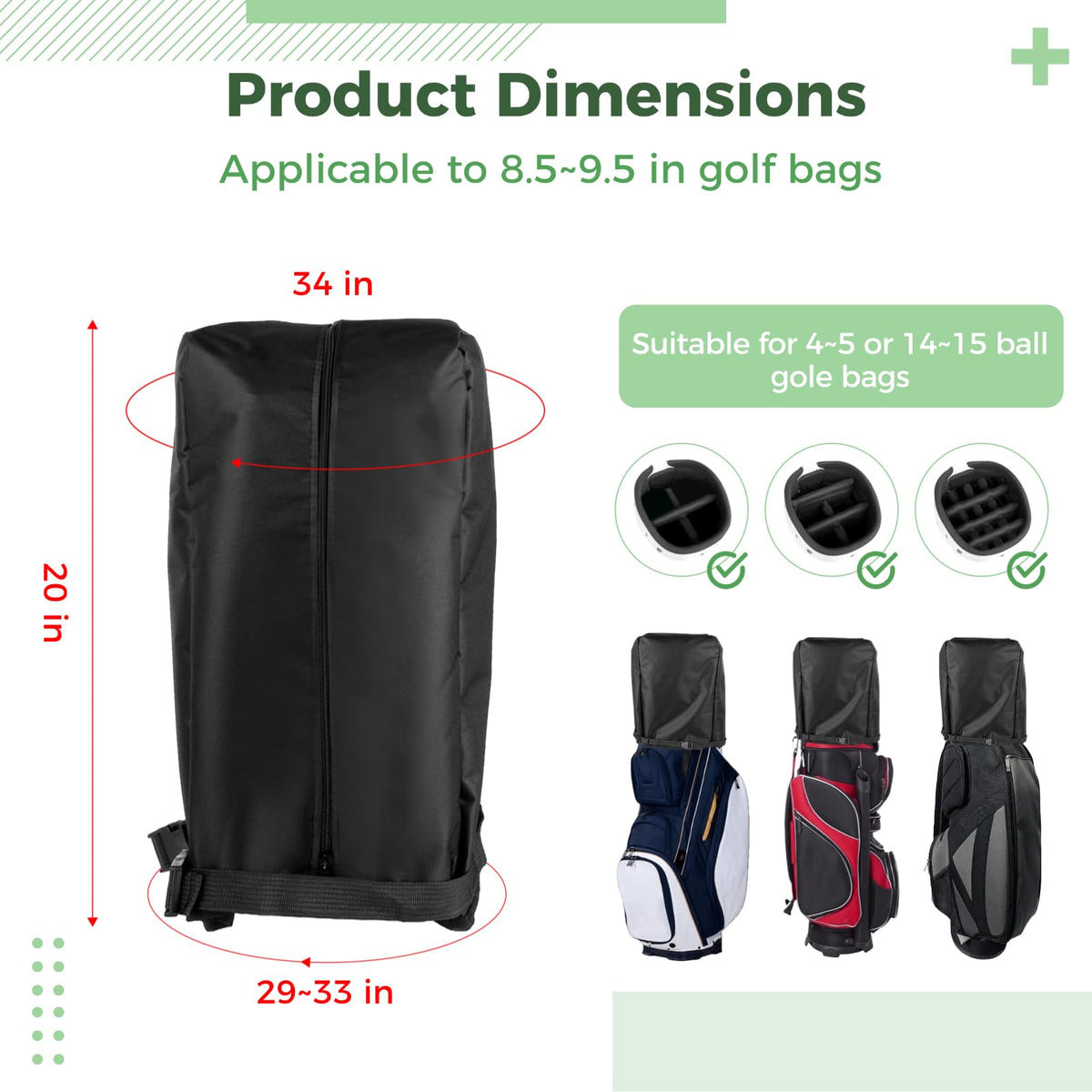 TIMCORR golf bag cover universal size fits most standard bags.