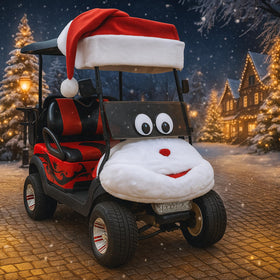 Timtin Santa hat cover enhances festive curb appeal on a golf cart