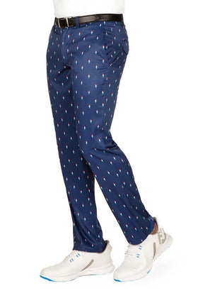 Tipsy Elves Grand Finale navy golf pants waistband grip in action for tucked-in shirts