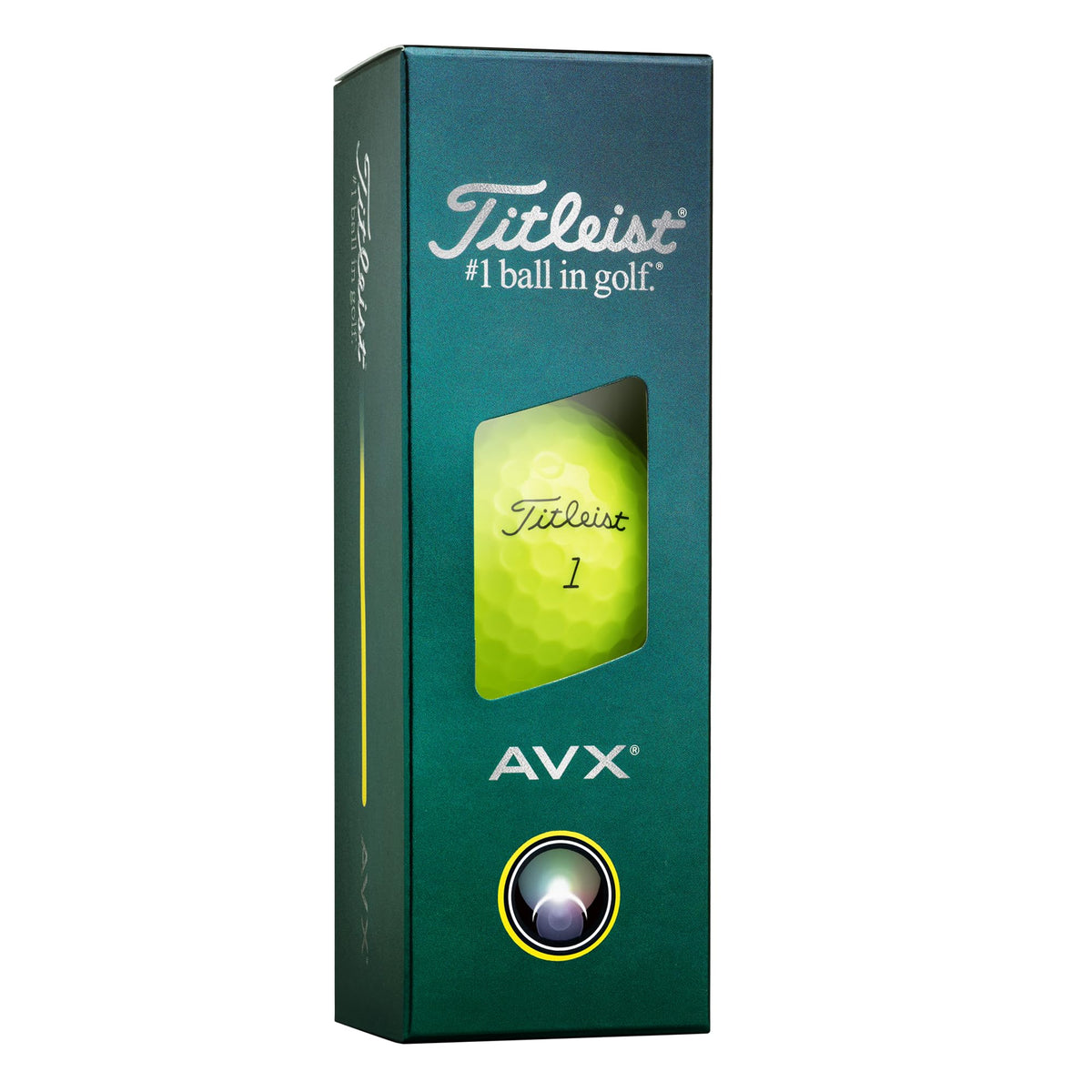 Close-up of Titleist AVX Yellow ball dimple design promoting piercing flight.