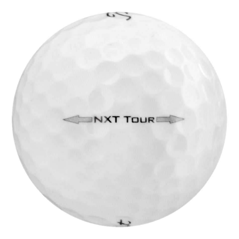 Titleist NXT recycled golf balls in a clam-shell case, ready for play and dependable distance.