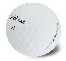 Titleist Pro V1 2016 recycled golf balls close-up logos indicating quality and branding.