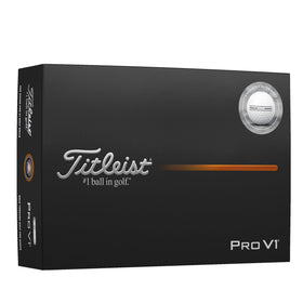 Titleist Pro V1 AIM Enhanced front view highlighting premium construction for consistent performance.