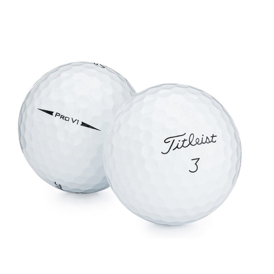 Titleist Pro V1 mint condition golf balls, front view, offering consistent flight and soft feel.