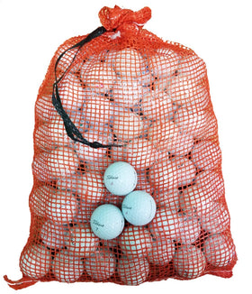 Titleist V1 and V1X BC golf balls in a mesh bag for practice and play.