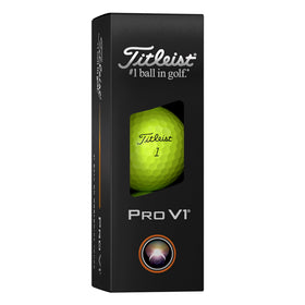 Titleist Pro V1 Yellow ball close-up showing soft urethane cover control.