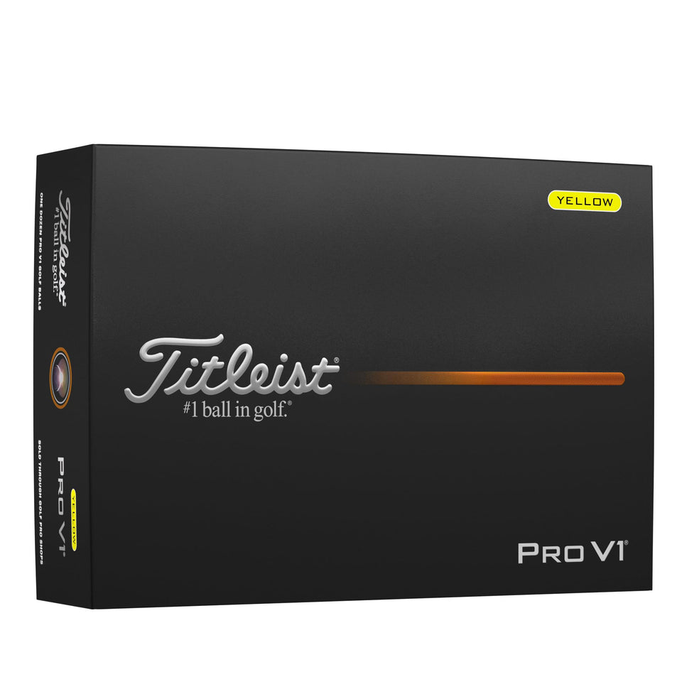 Titleist Pro V1 Yellow balls pack shot for premium distance and consistency.