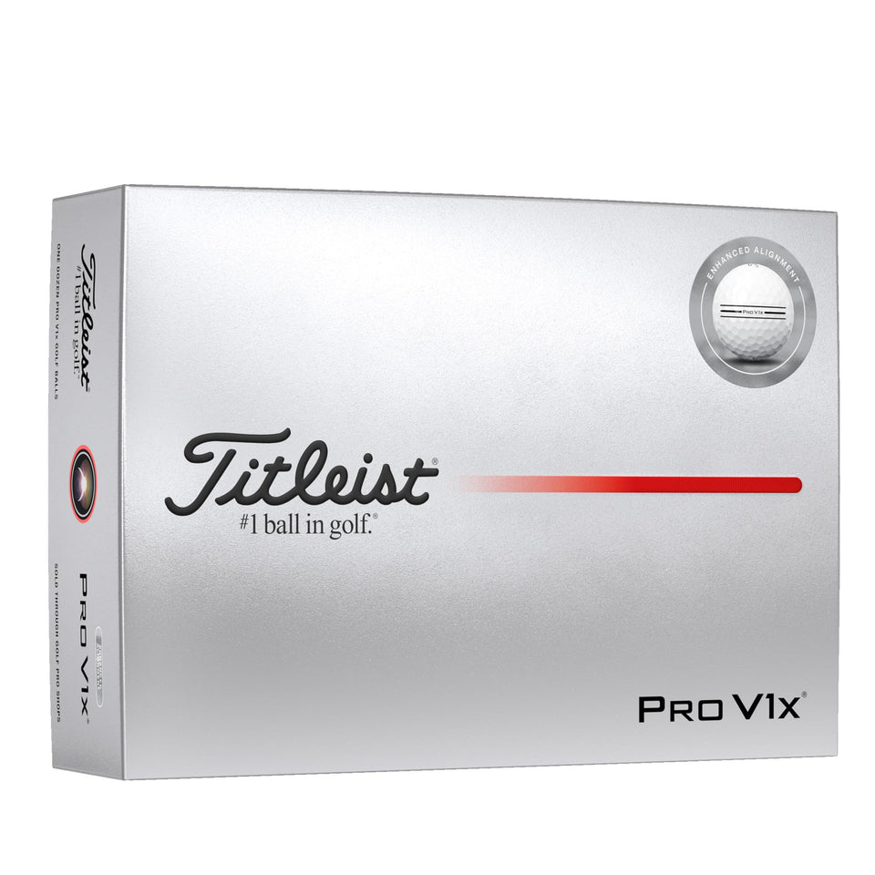 Titleist Pro V1x AIM Enhanced alignment stamp closeup improves aim with clear visual cues