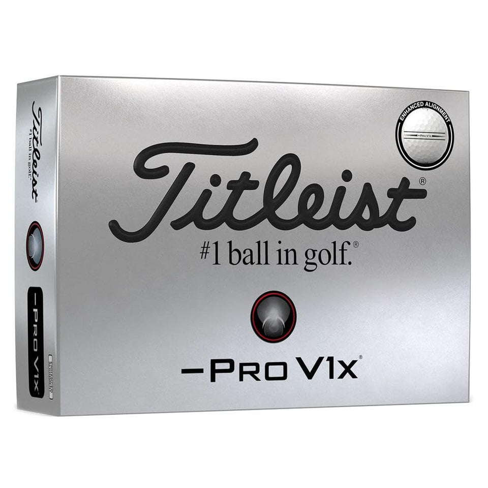 Titleist Pro V1x Left Dash ball closeup highlighting precision alignment and high flight potential.