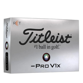 Titleist Pro V1x Left Dash RCT packaging highlighting radar compatibility and premium performance.