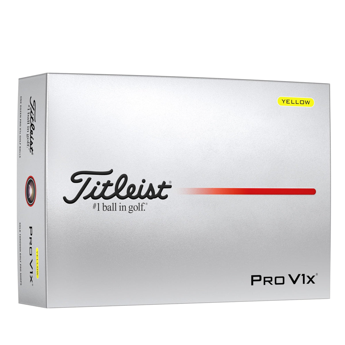 Titleist Pro V1x Yellow ball front view showing premium construction for distance and consistency