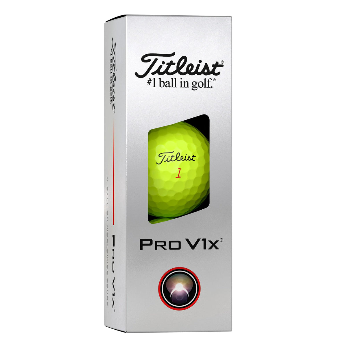 Titleist Pro V1x Yellow ball side profile highlighting sleek design and visibility